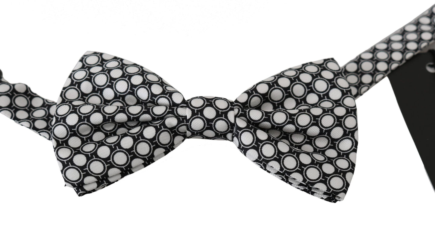 Dolce & Gabbana Men Black White Circles Adjustable Neck Papillon Bow Tie