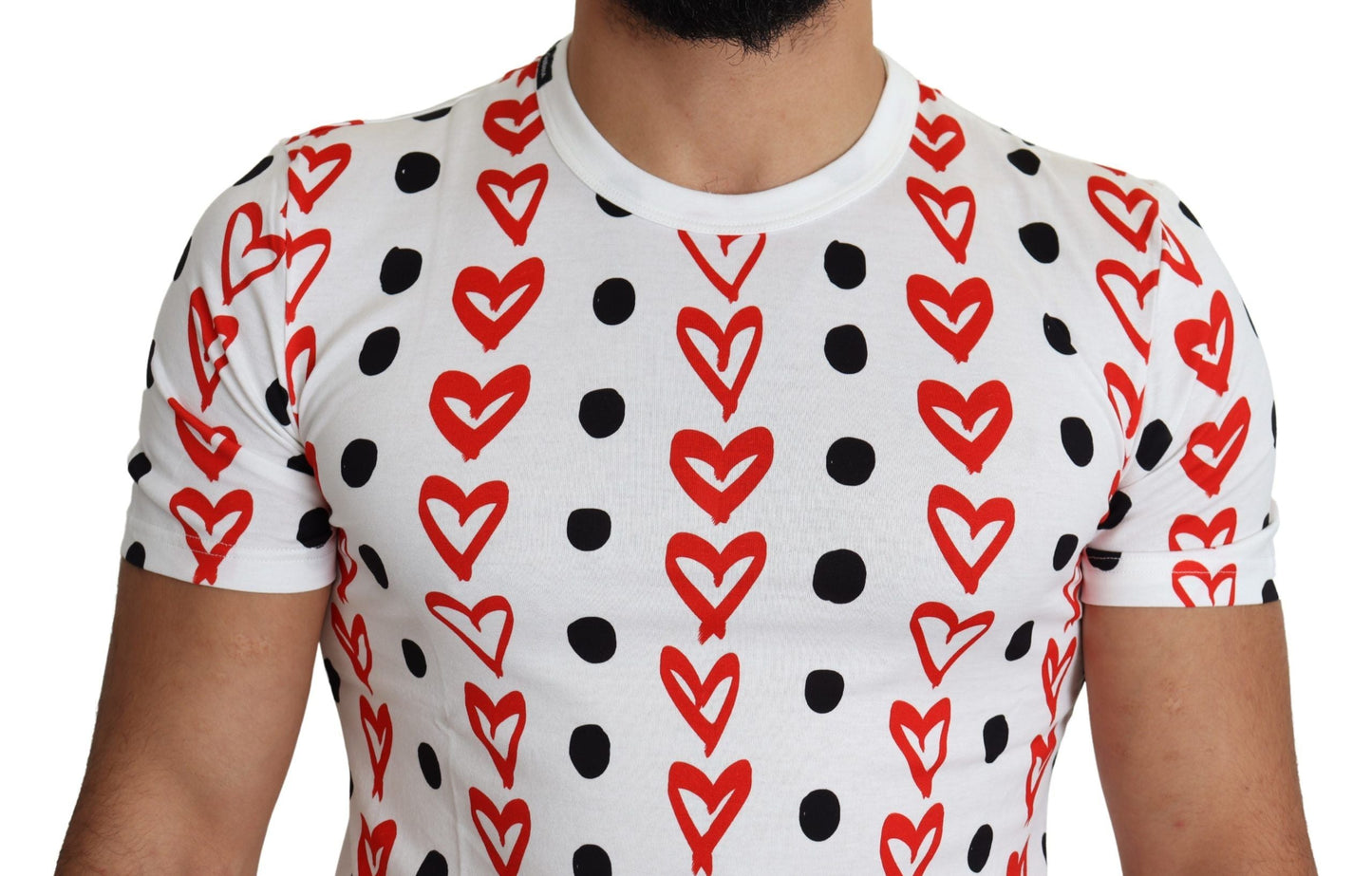 Dolce & Gabbana White Hearts Print Cotton Men Top T-shirt