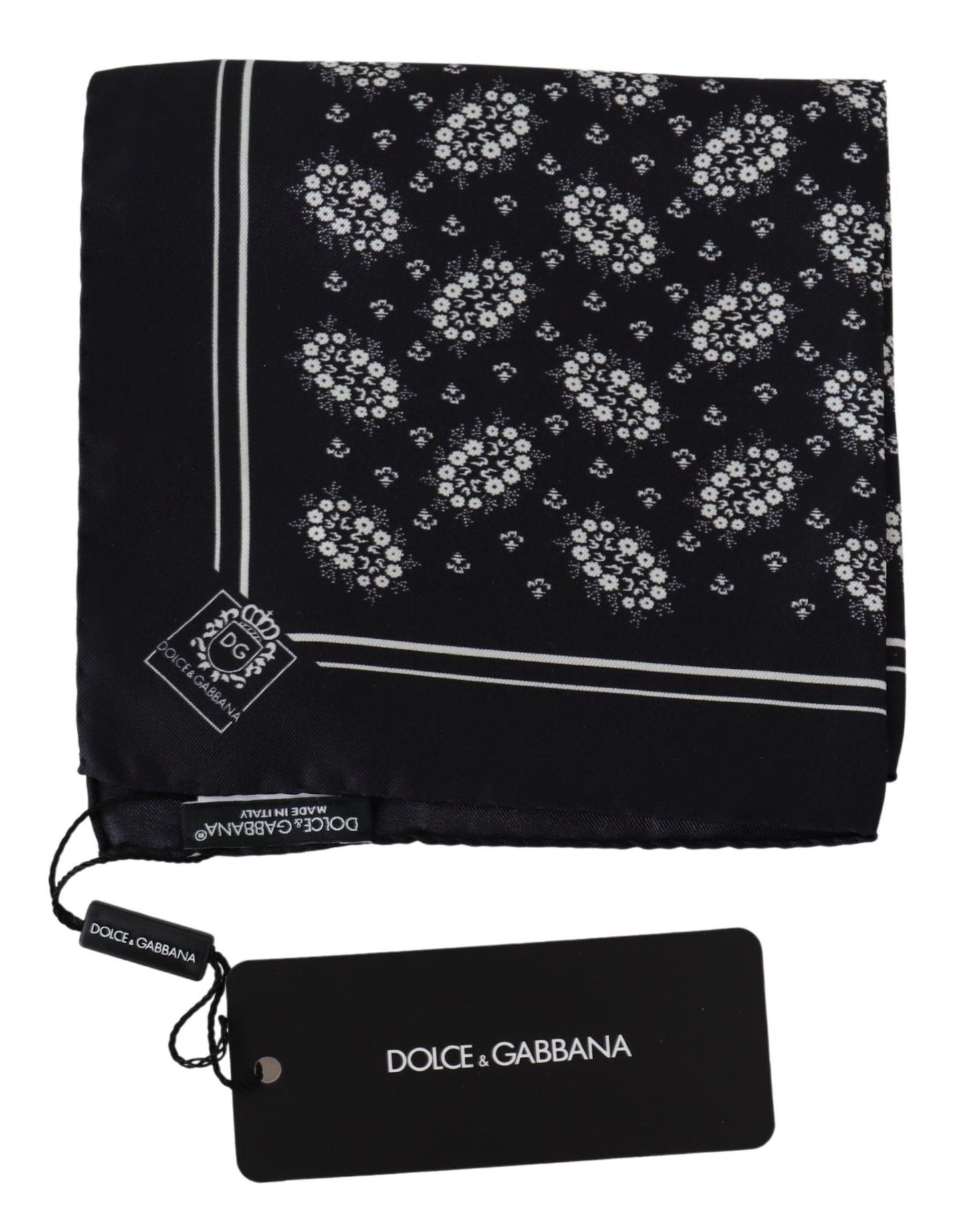 Dolce & Gabbana Black Patterned Square Scarf Silk Handkerchief