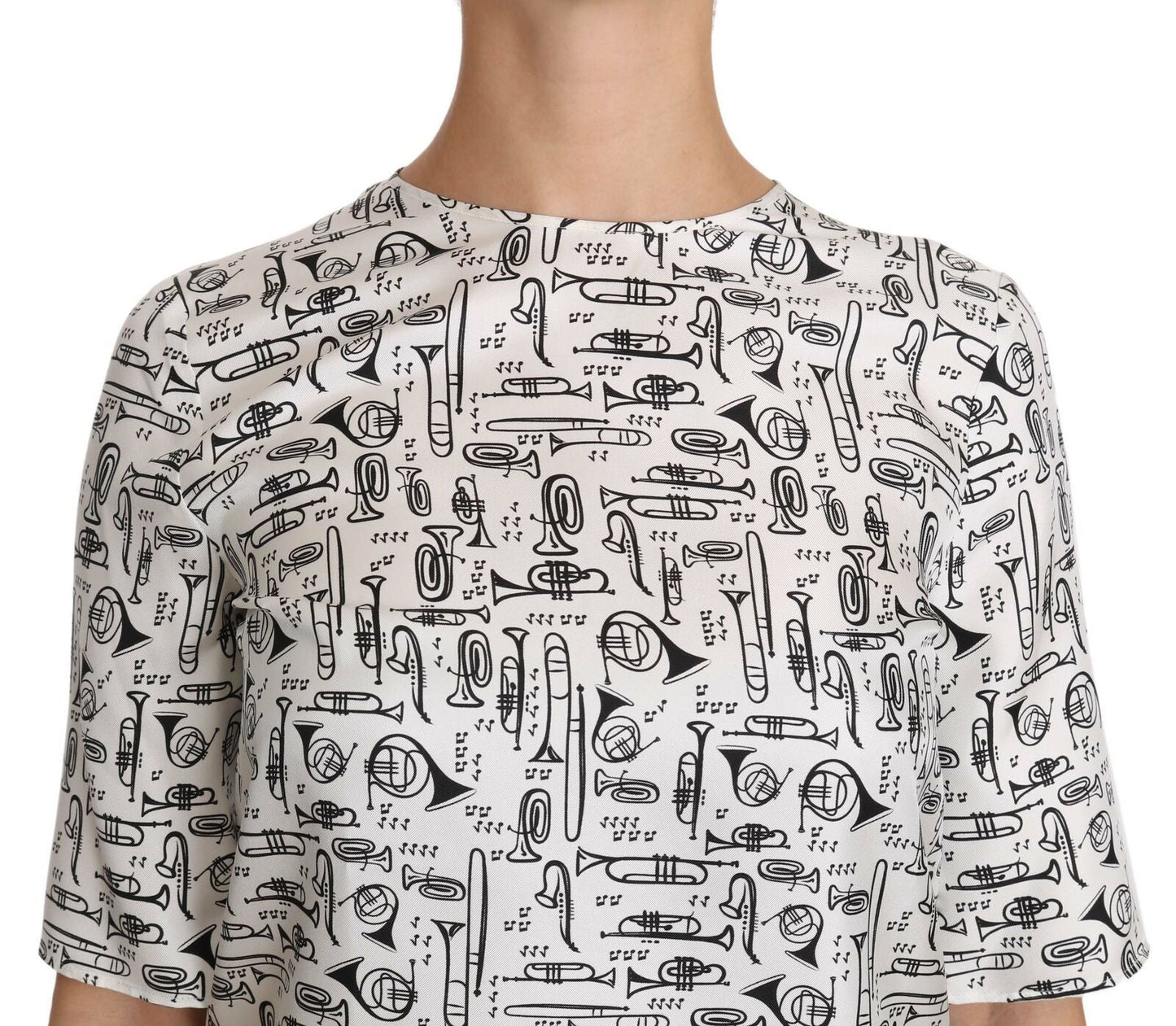 Dolce & Gabbana White Musical Instruments Print Blouse