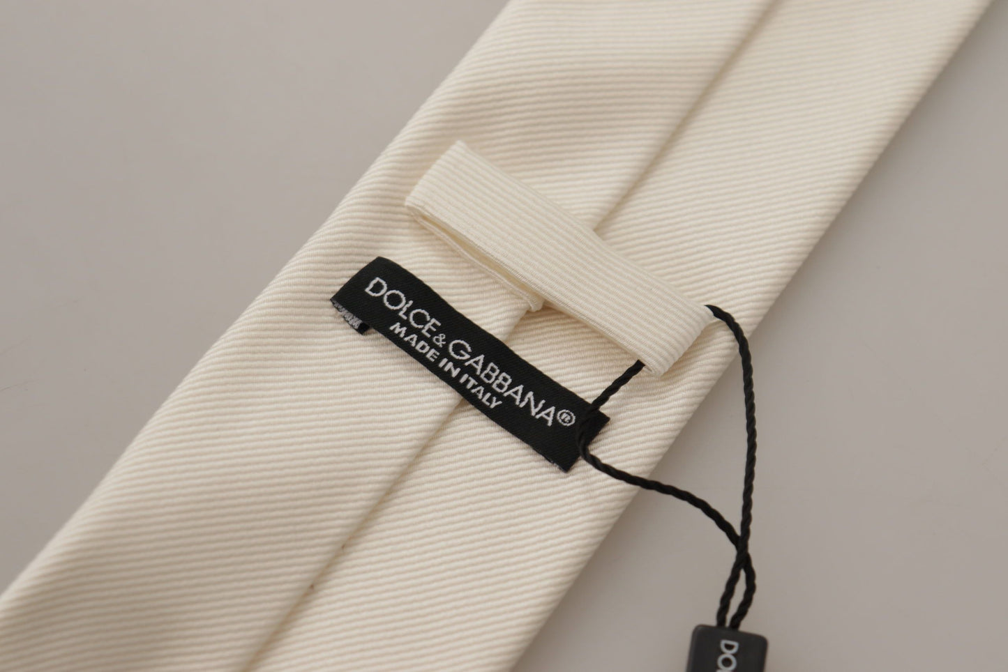 Dolce & Gabbana Off-White 100% Silk Slim Adjustable Accessory Necktie