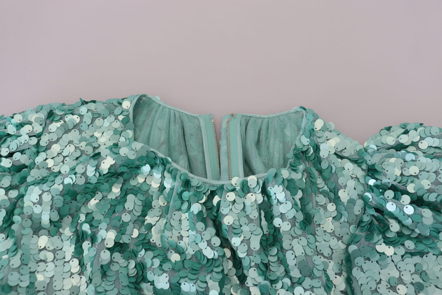 Dolce & Gabbana Blue Sequined Pleated Aline Midi Nylon Dress