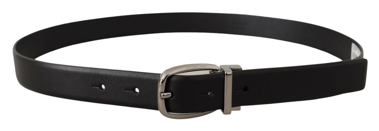Dolce & Gabbana Black Leather Silver Metal Chrome Logo Buckle Belt
