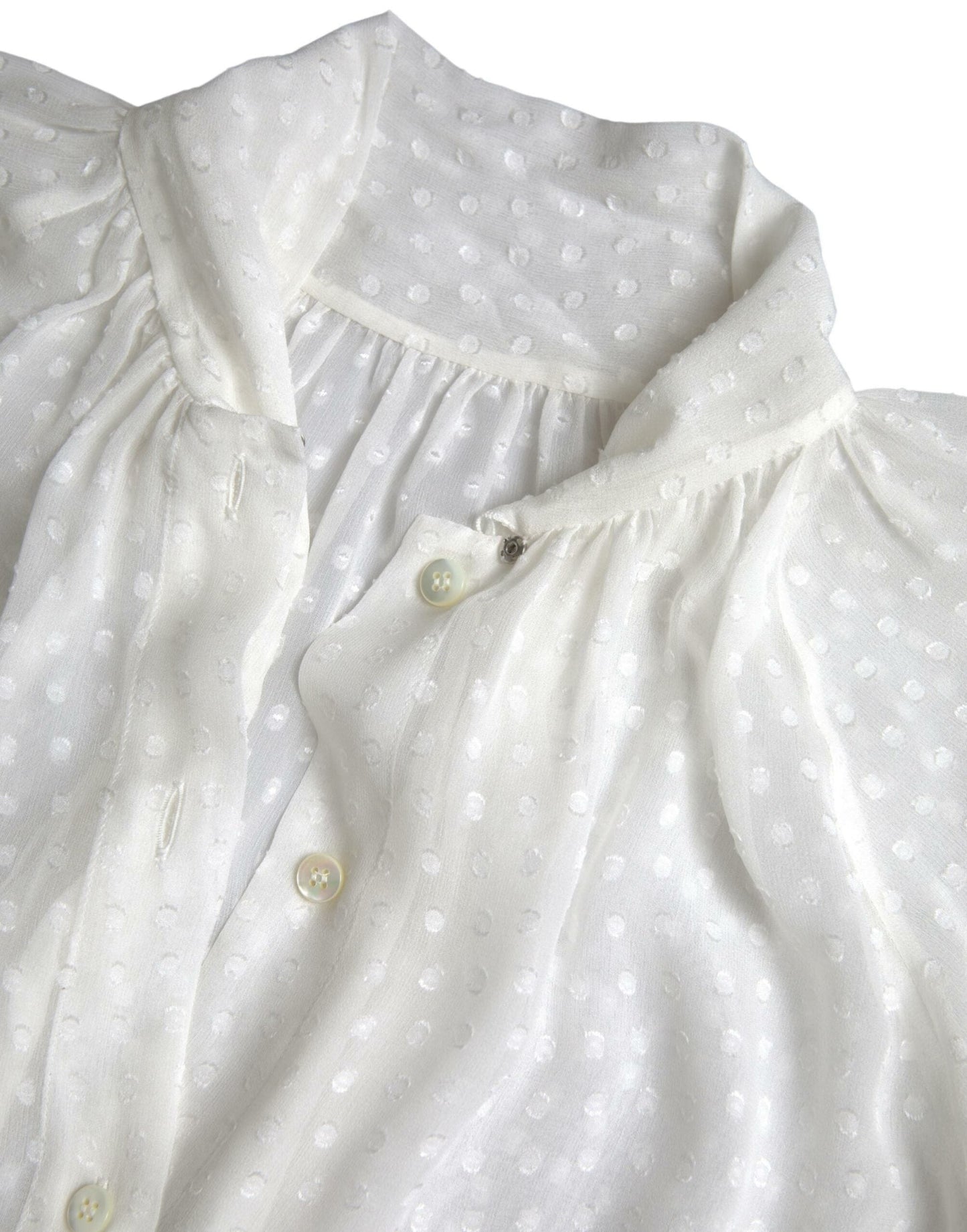 Dolce & Gabbana White Silk Sheer Tied Neck Polka Dots Blouse
