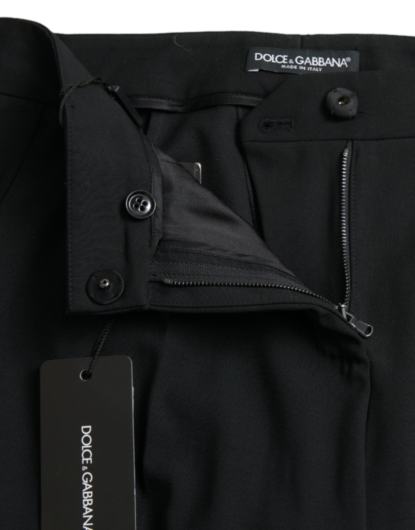 Dolce & Gabbana Black Wool Mid Waist Tapered Pants