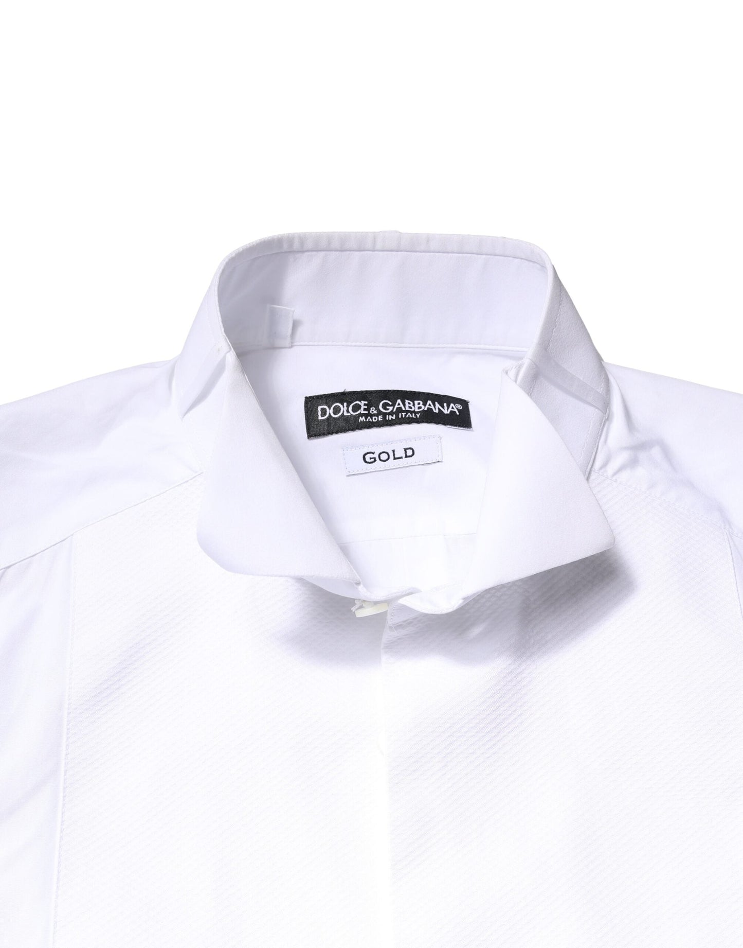 Dolce & Gabbana White GOLD Cotton Poplin Bib Formal Men Dress Shirt