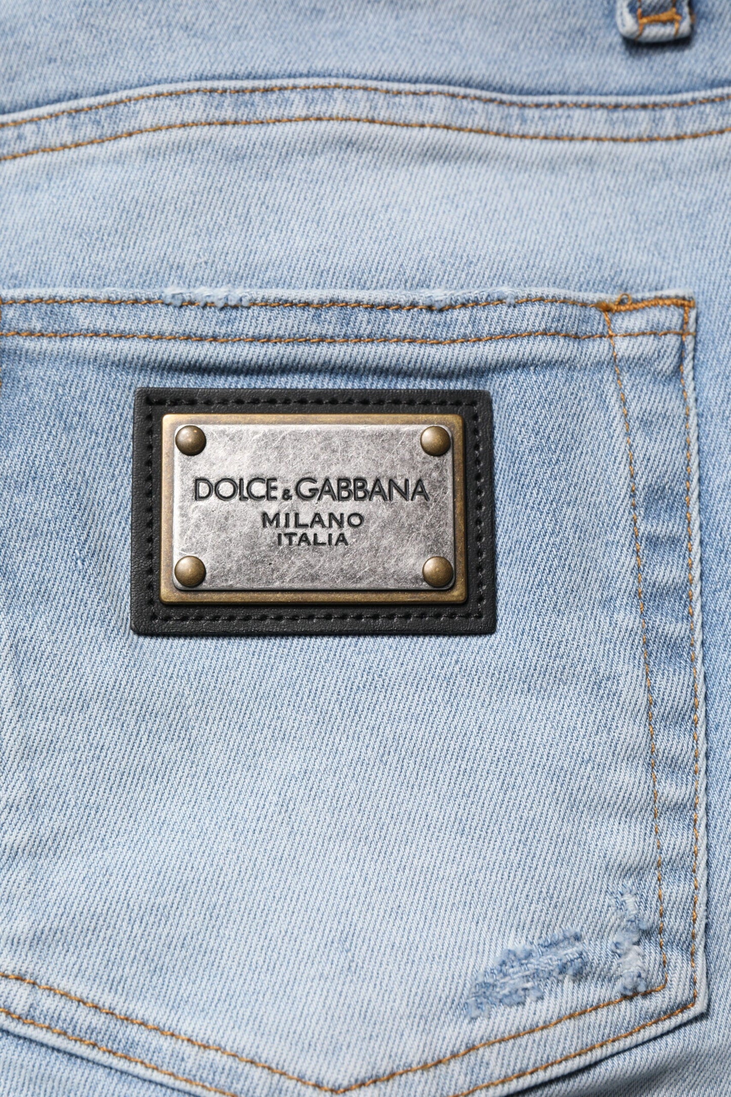 Dolce & Gabbana Blue Tattered Cotton Skinny Men Denim Jeans