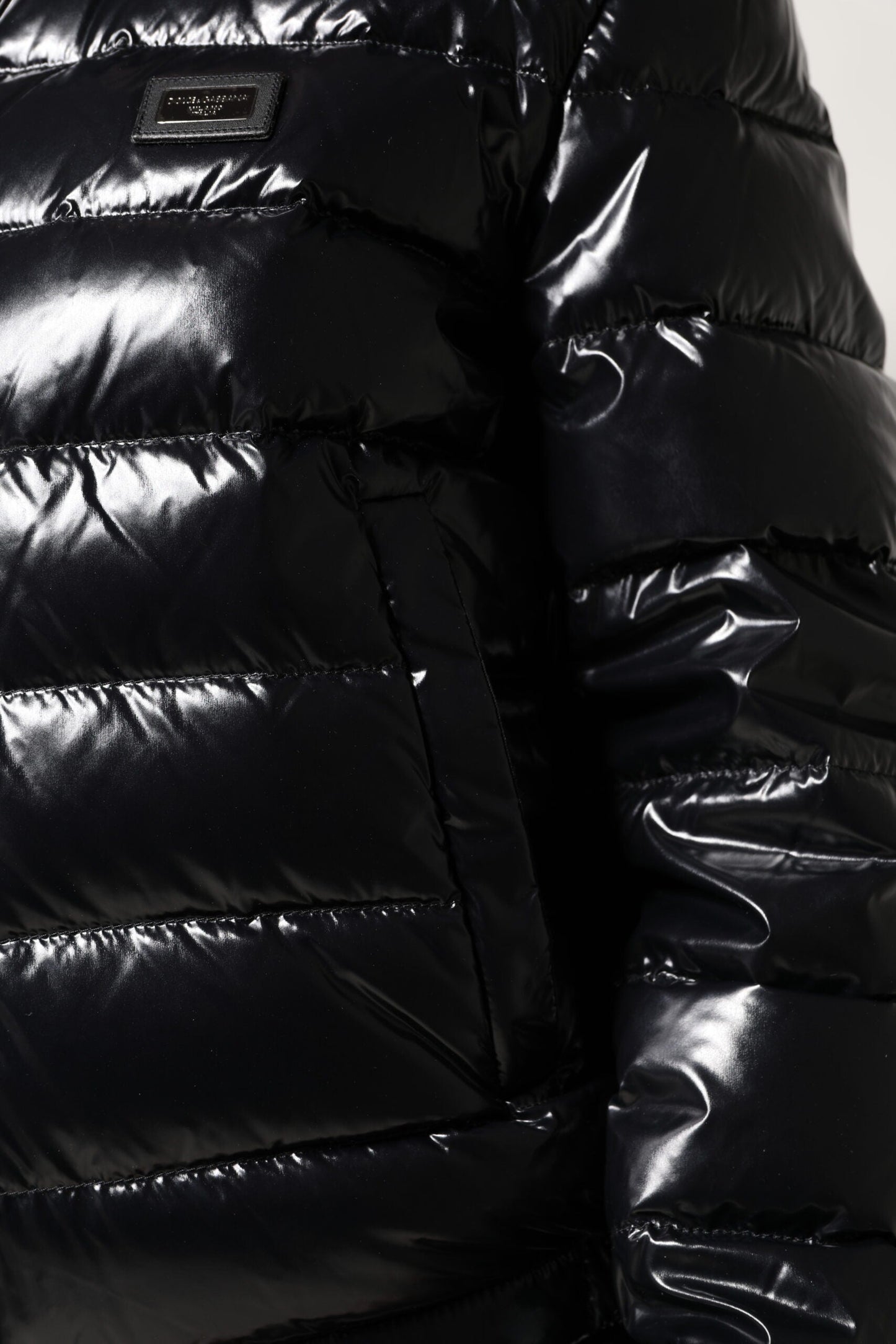 Dolce & Gabbana Black Logo Plaque Full Zip Puffer Jacket