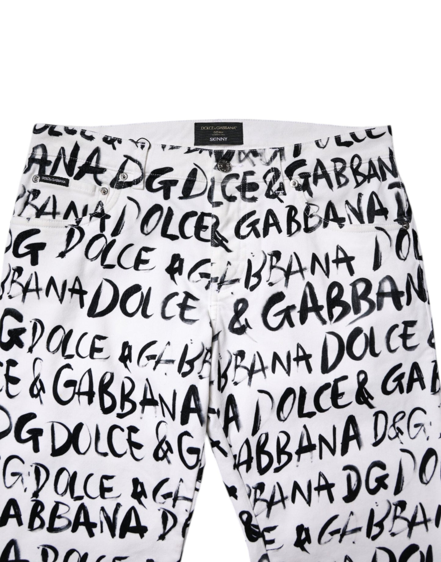 Dolce & Gabbana White Cotton Logo Print Skinny Denim Jeans