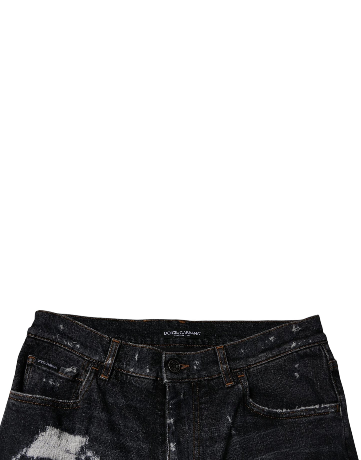Dolce & Gabbana Black Tattered Cotton Skinny Men Denim Jeans