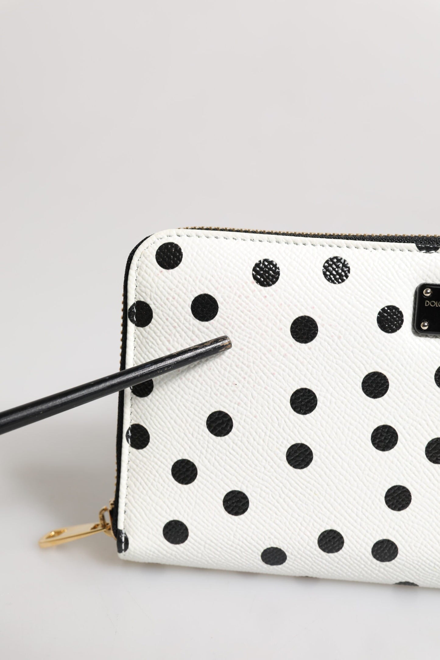 Dolce & Gabbana White Black Striped Leather Zip Around Continental Wallet