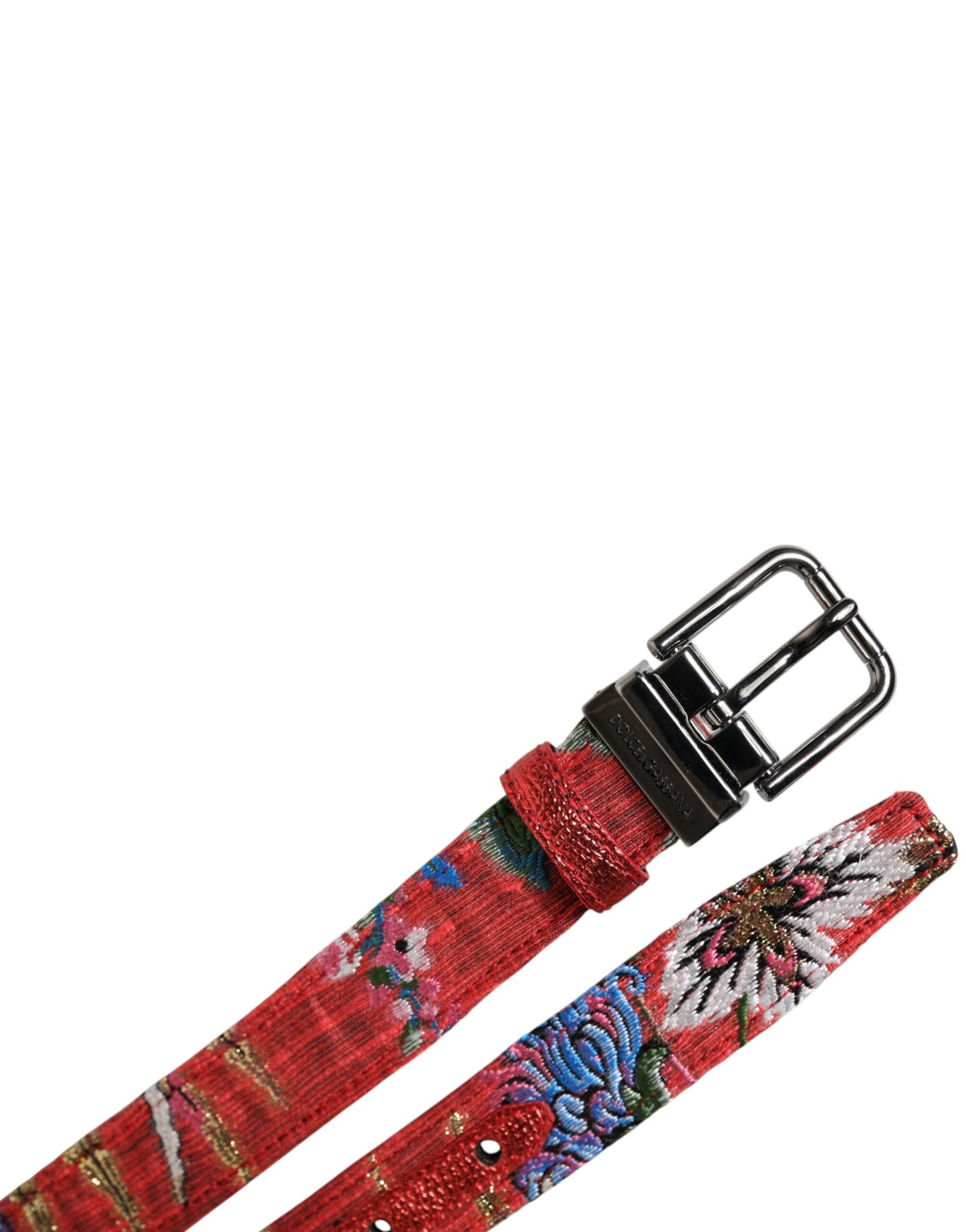 Dolce & Gabbana Red Floral DG Embellished Metal Buckle Belt
