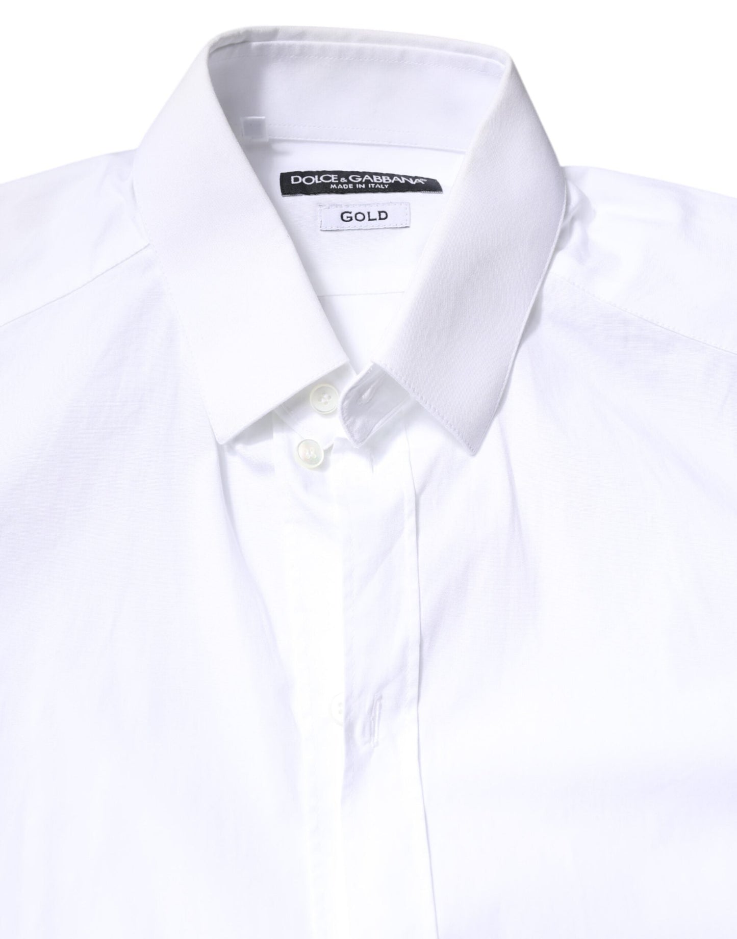 Dolce & Gabbana White Cotton GOLD Dress Formal Collared Shirt