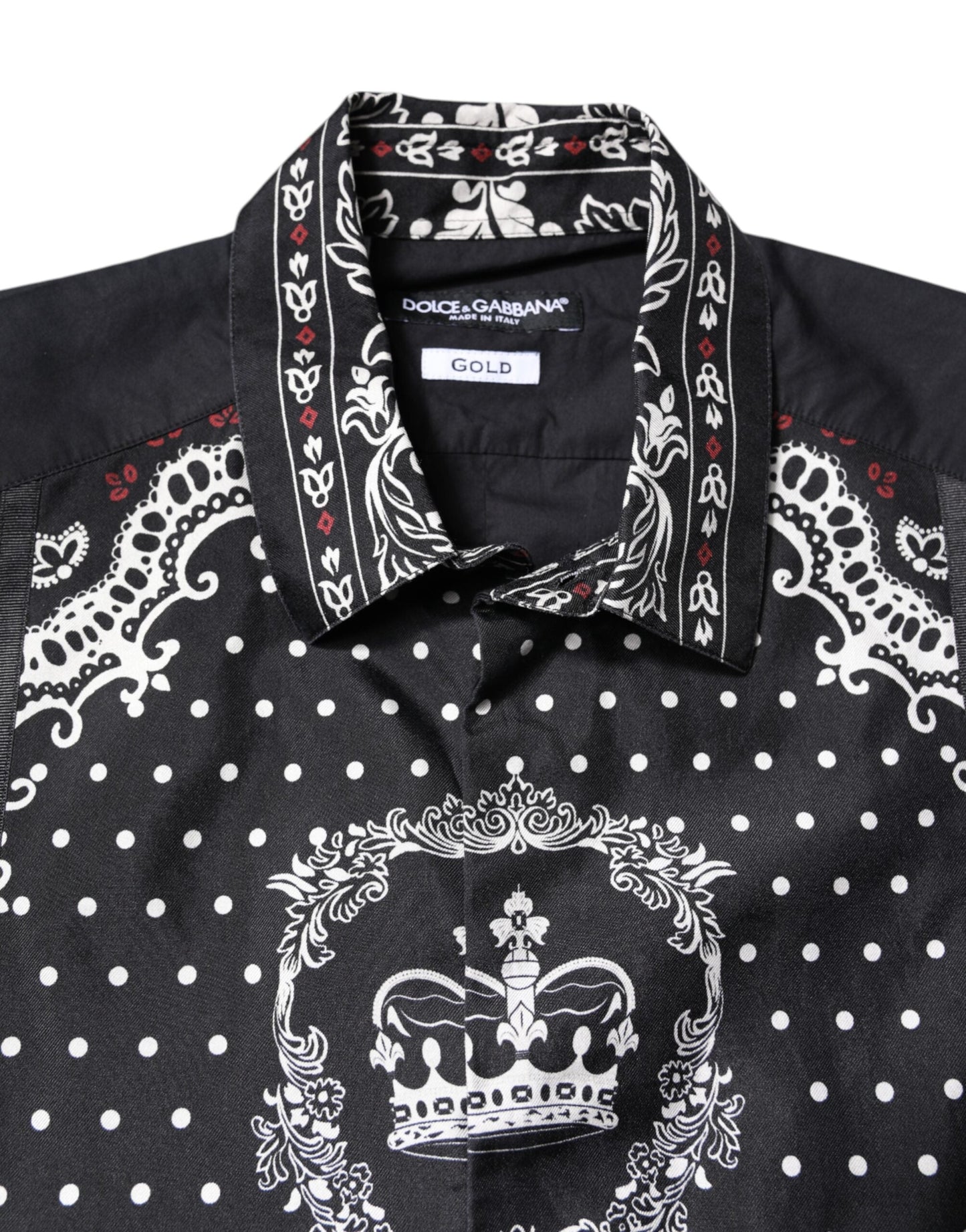 Dolce & Gabbana Black White Bandana GOLD Formal Dress Shirt