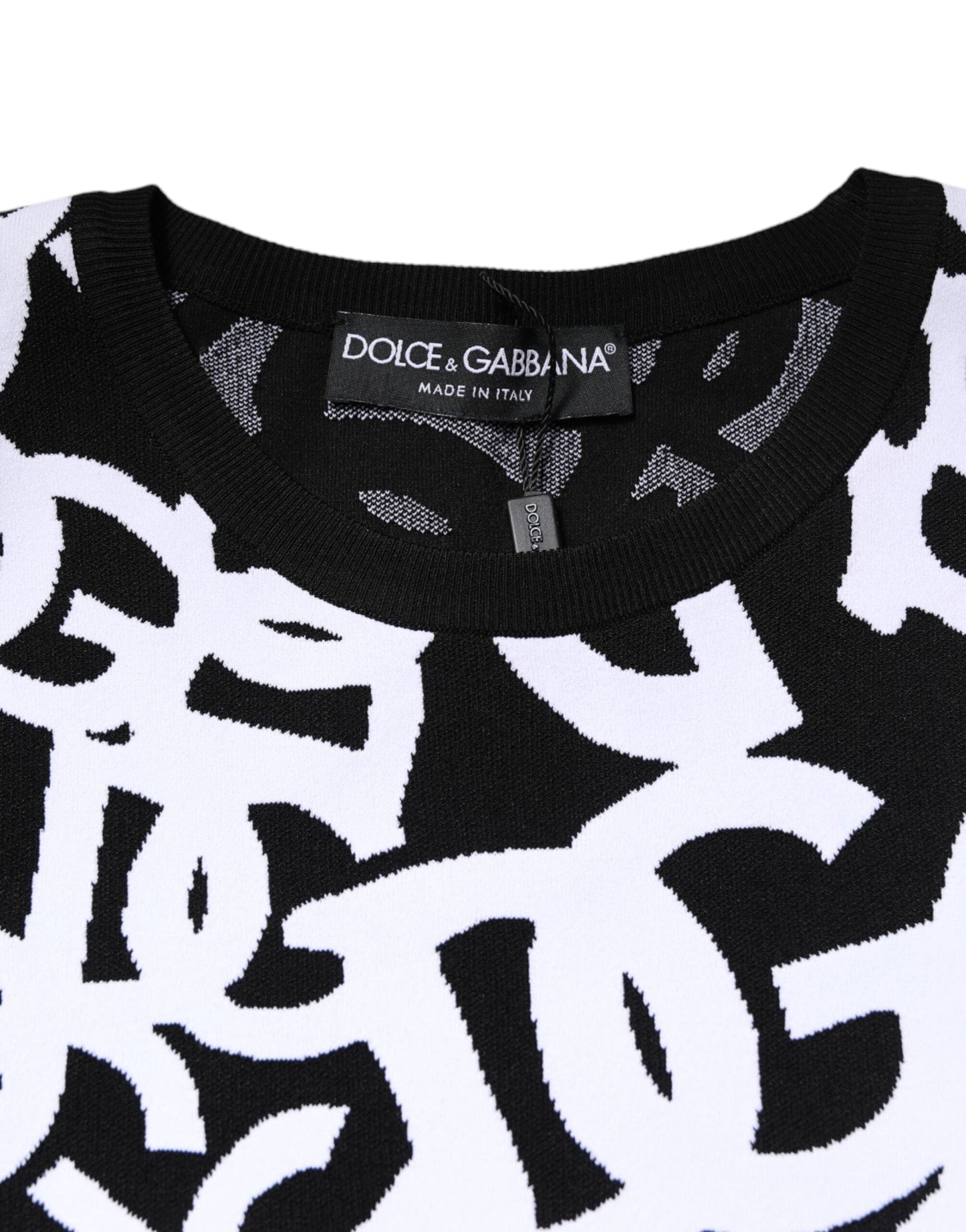 Dolce & Gabbana Black White Logo Print Women Pullover Sweater
