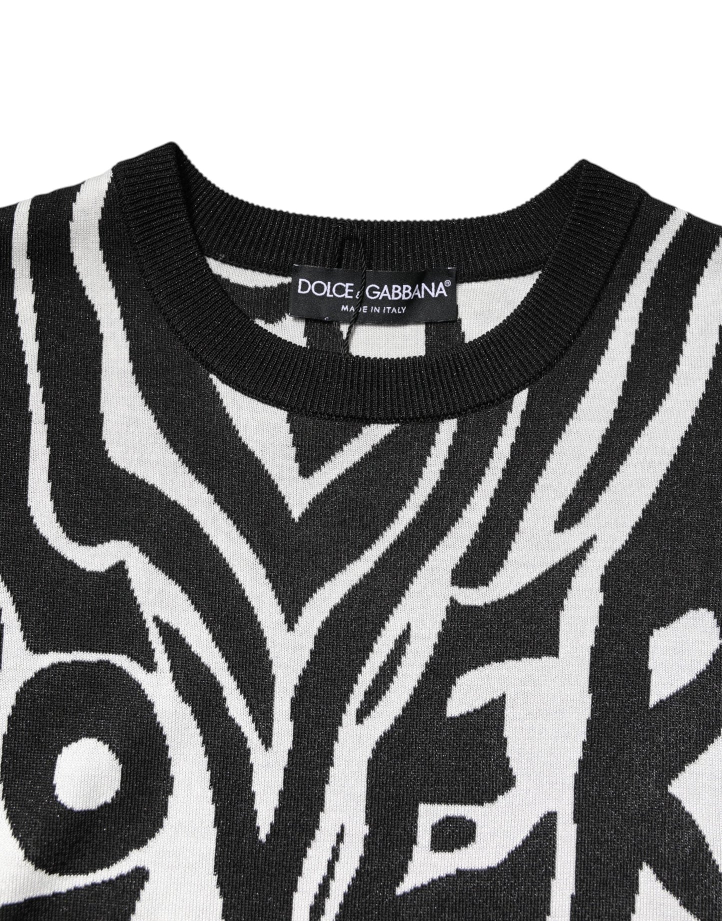 Dolce & Gabbana Black White Print Women Pullover Sweater