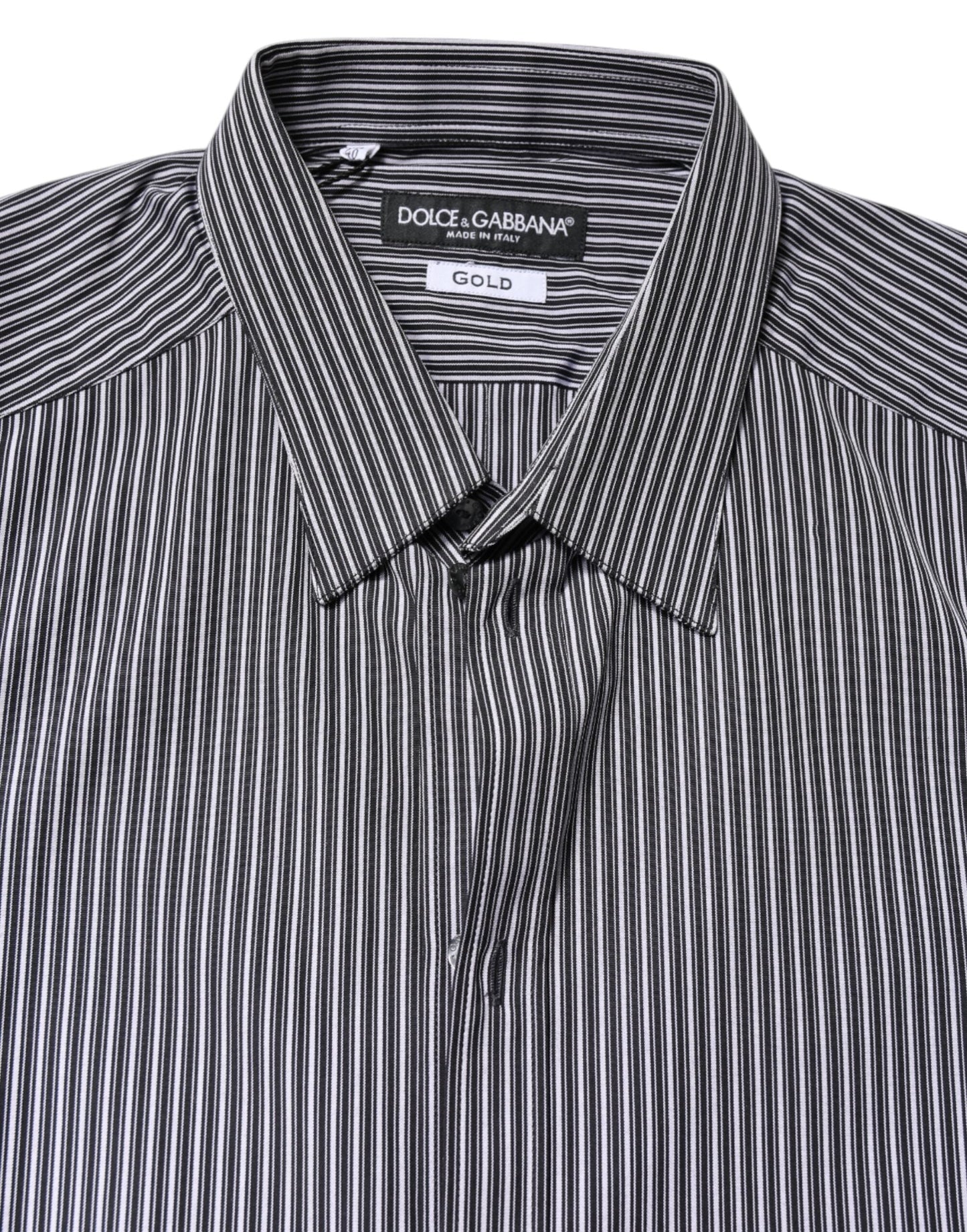 Dolce & Gabbana Black White Striped GOLD Formal Dress Shirt