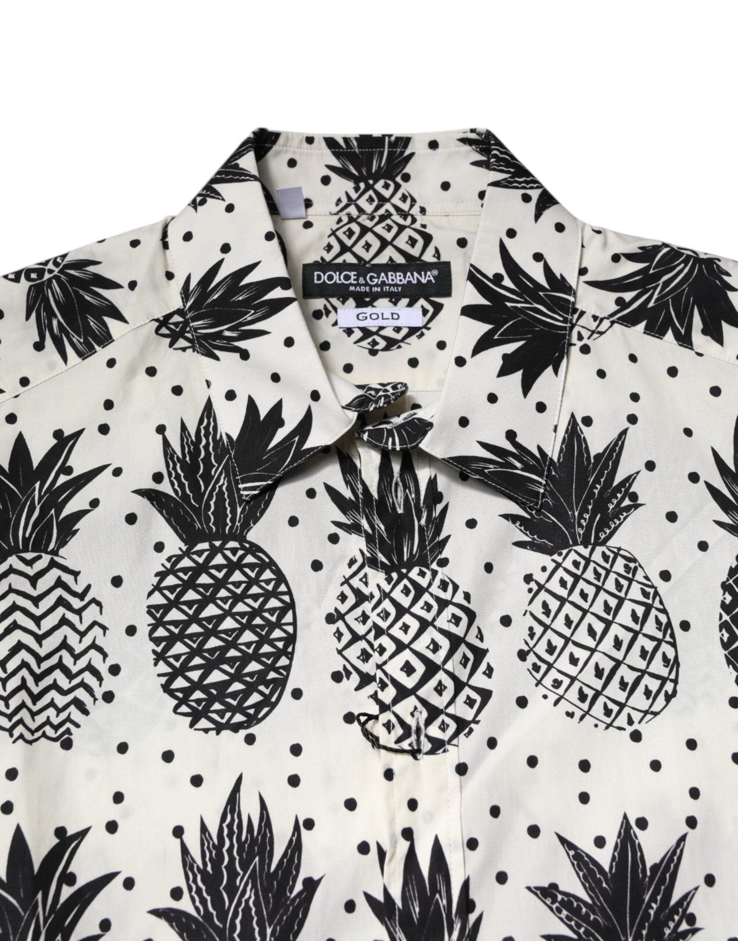 Dolce & Gabbana White Pineapple Print Long Sleeve GOLD Shirt