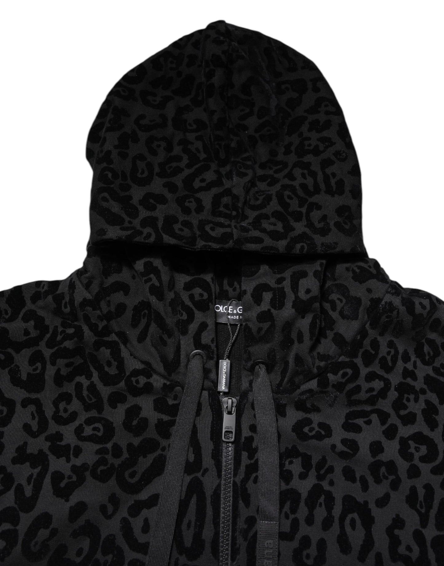 Dolce & Gabbana Black Leopard Full Zip Hooded Sweatshirt Sweater