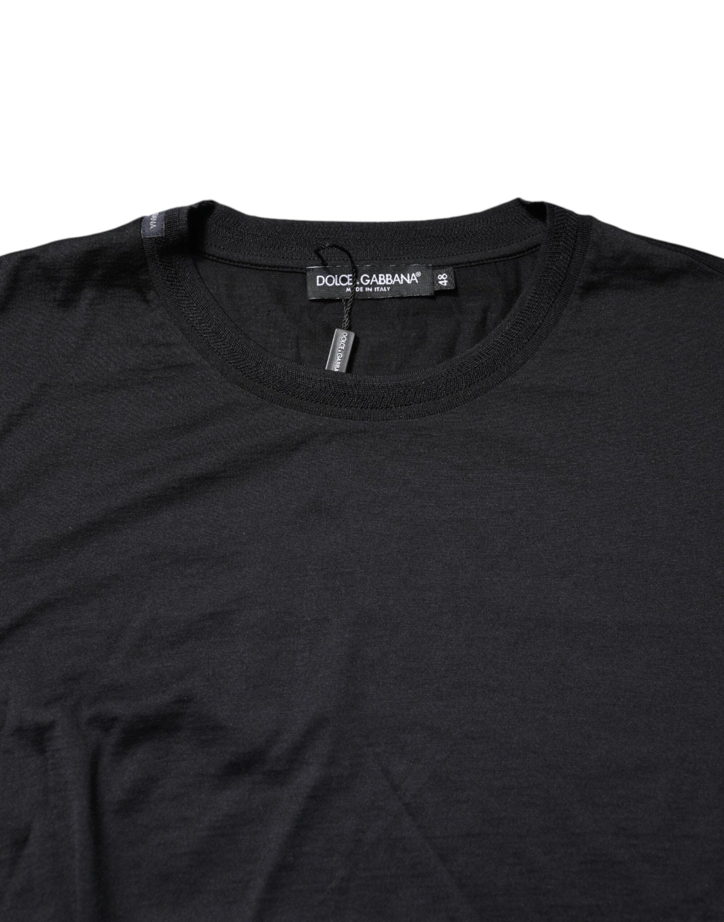 Dolce & Gabbana Dark Blue Silk Crew Neck Men Pullover Sweater