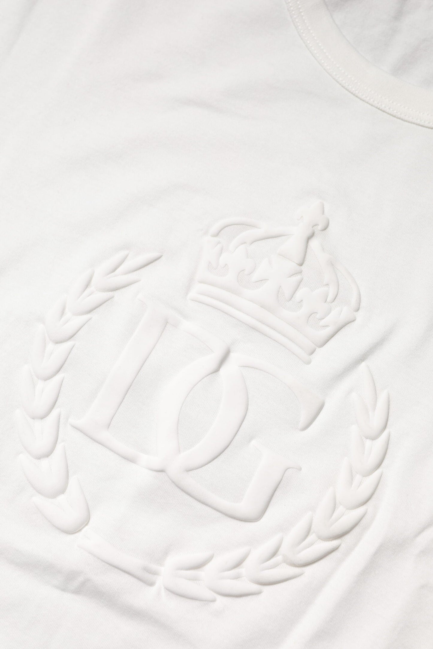 Dolce & Gabbana White Cotton DG Crown Embossed T-shirt