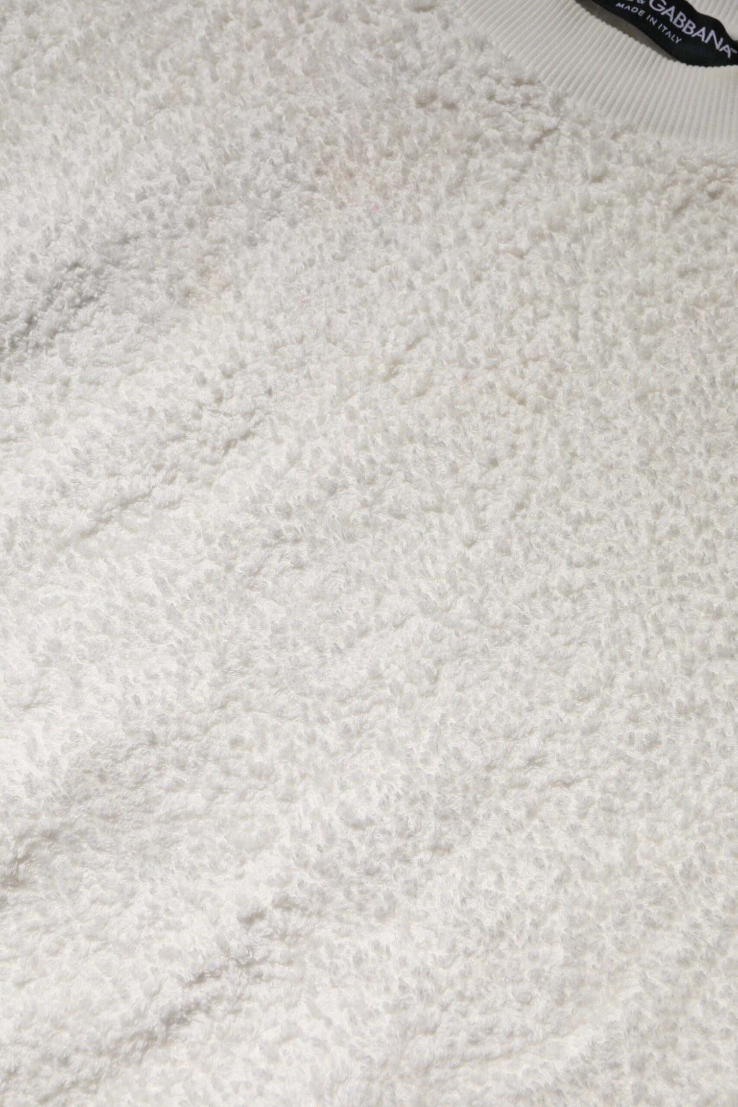 Dolce & Gabbana White Cotton Fleece Crew Neck Sweater