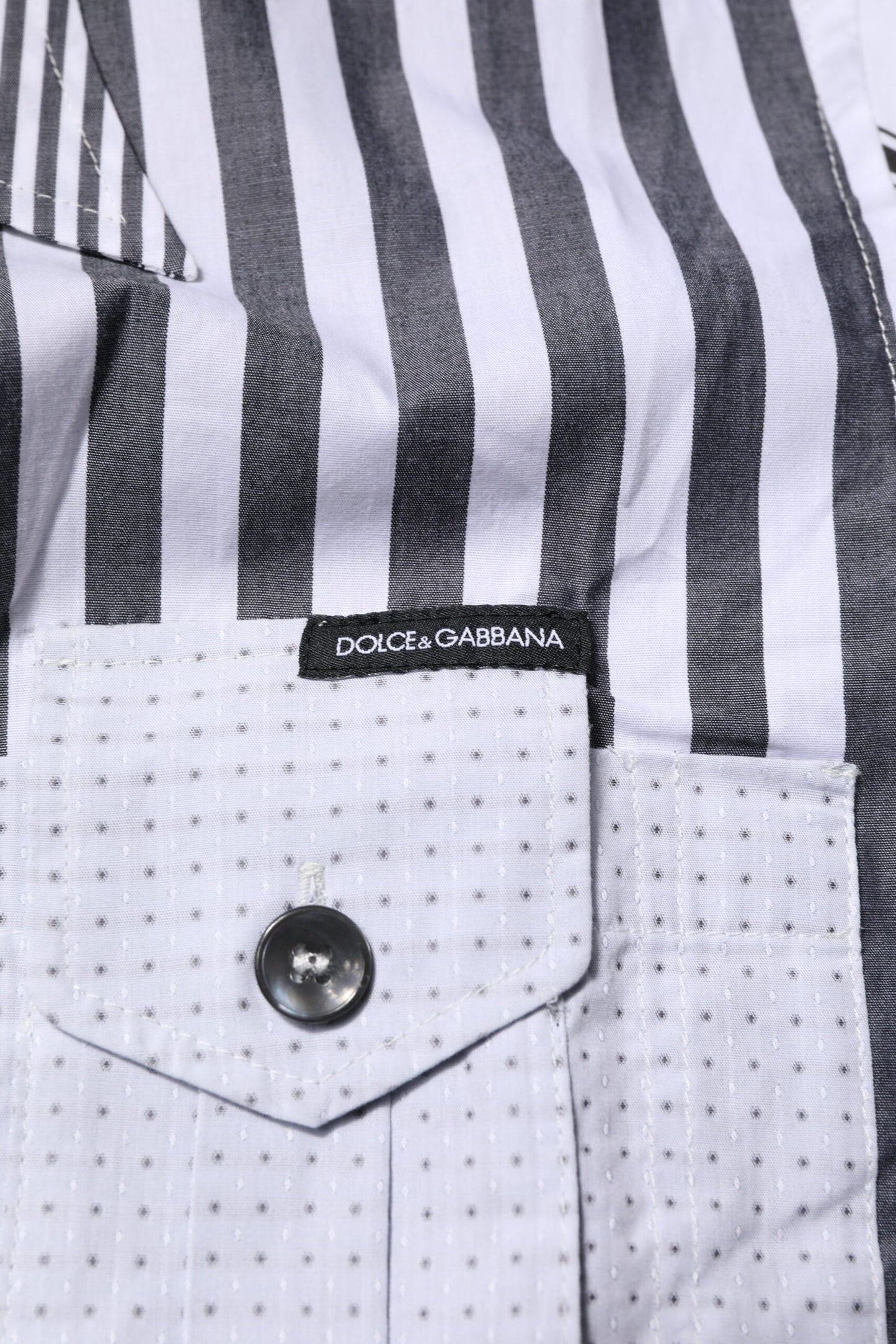 Dolce & Gabbana White Gray Striped Cotton Men Casual Shirt