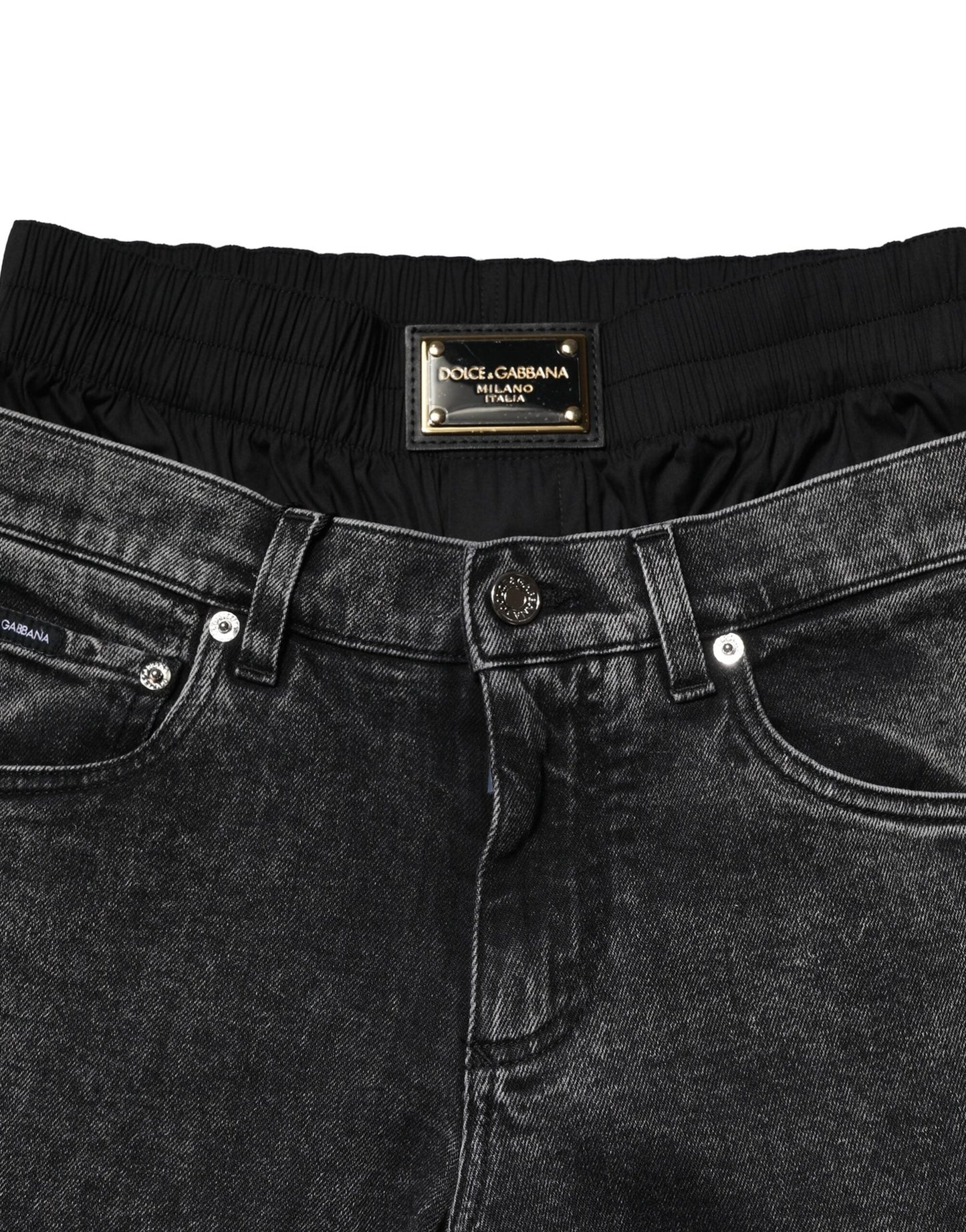 Dolce & Gabbana Black Washed Double Waistband Denim Jeans