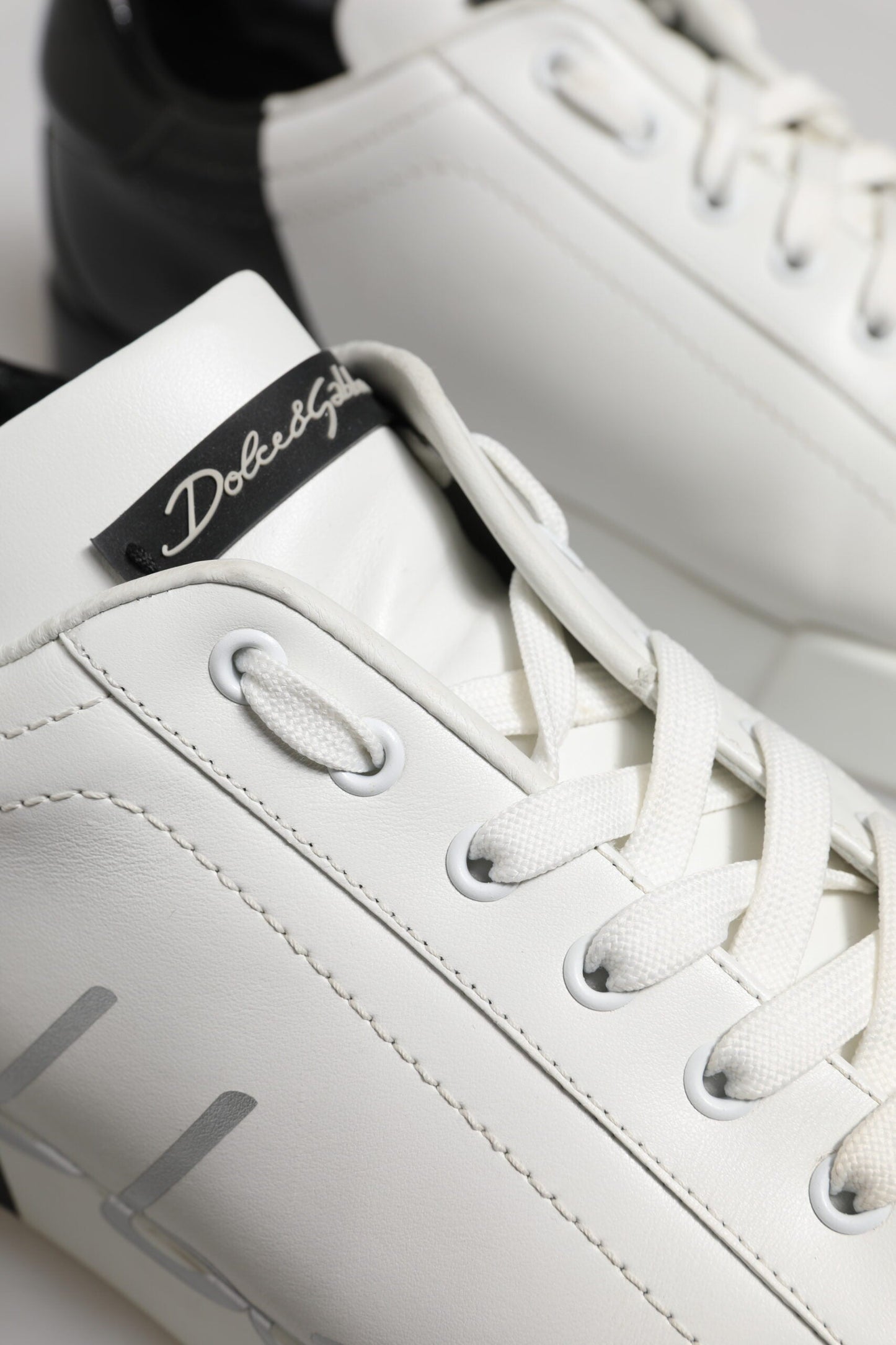 Dolce & Gabbana White Black Logo Low Top Leather Sneakers Shoes