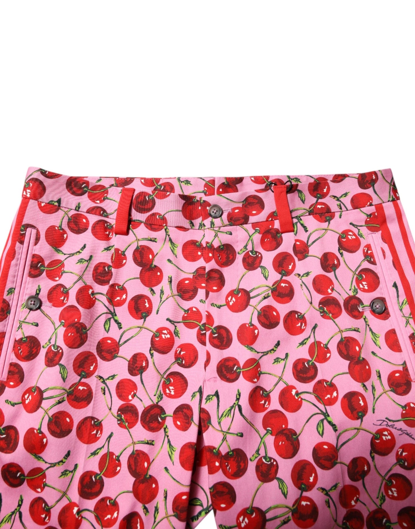 Dolce & Gabbana Pink Cherry Print Cotton Dress Pants