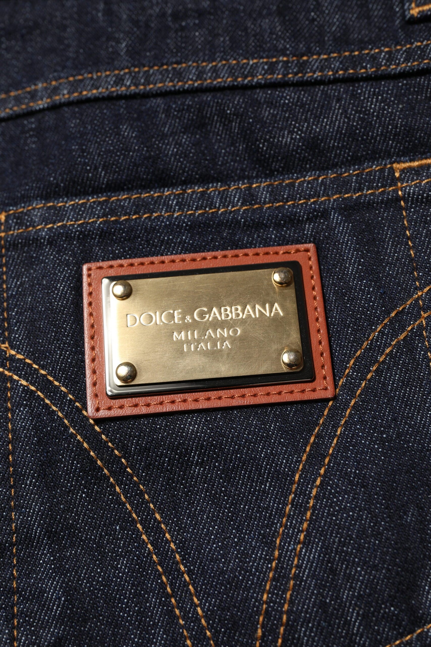 Dolce & Gabbana Dark Blue Cotton Logo Plaque Men Denim Jeans
