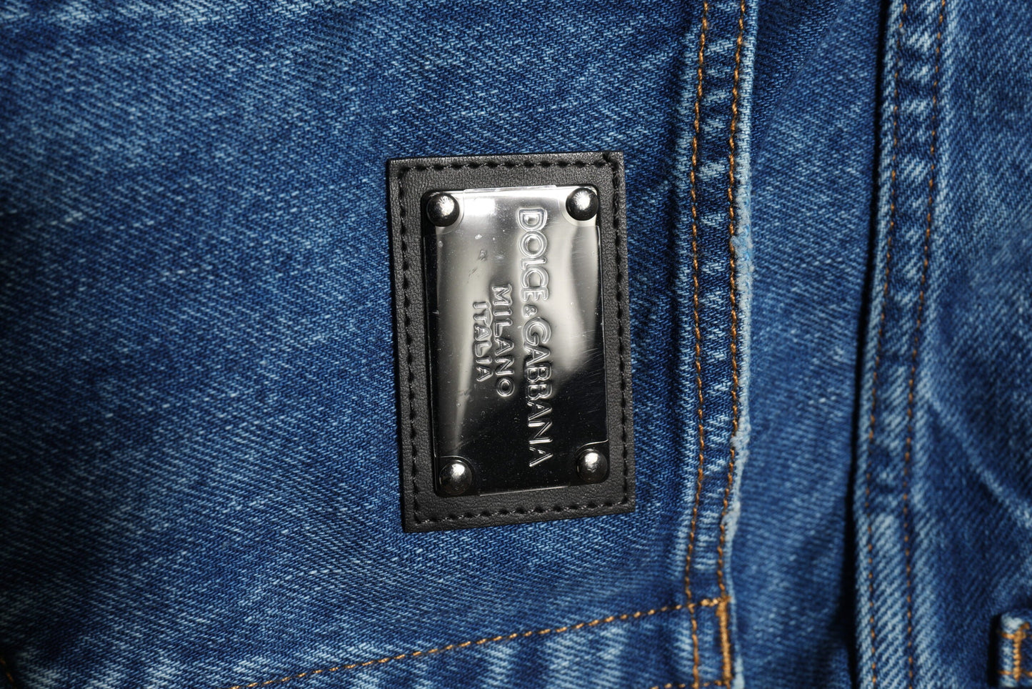 Dolce & Gabbana Blue Cotton Logo Plaque Denim Jeans