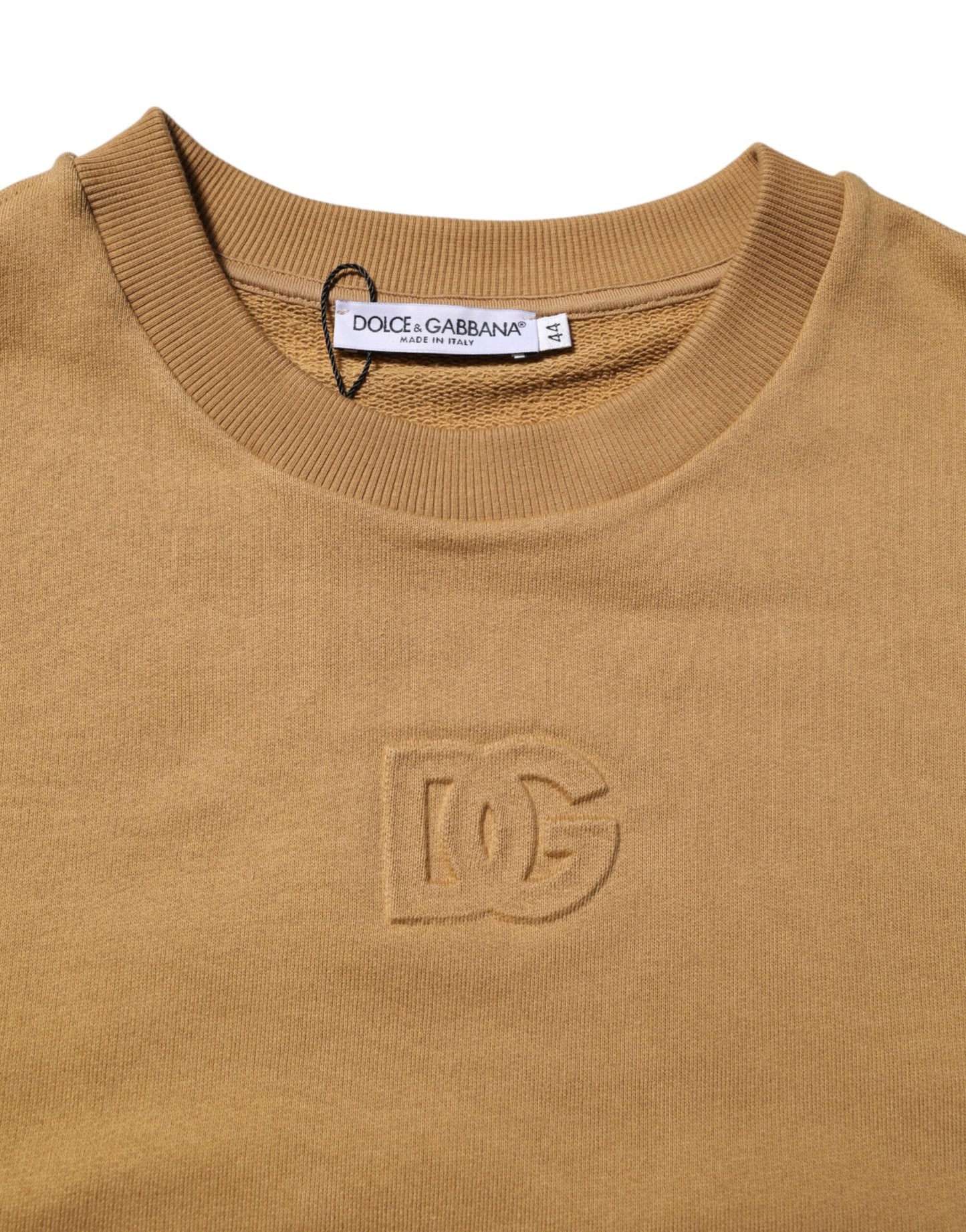Dolce & Gabbana Mustard Cotton DG Embossed Pullover Sweater
