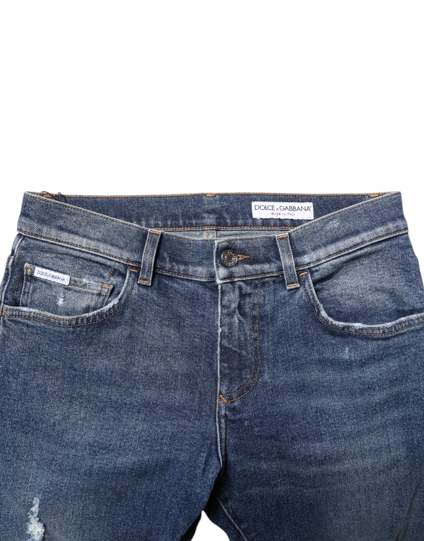 Dolce & Gabbana Blue Washed Skinny Cotton Tattered Denim Jeans