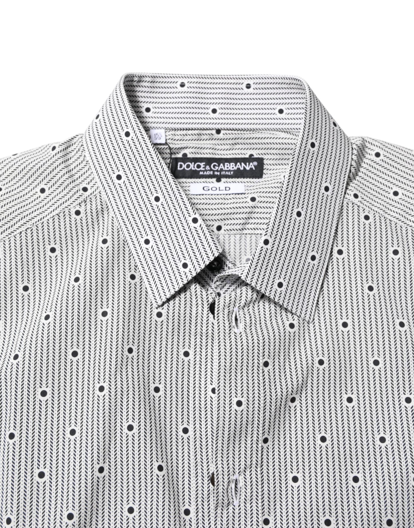 Dolce & Gabbana Gray Dotted Semi Fitted GOLD Men Formal Shirt