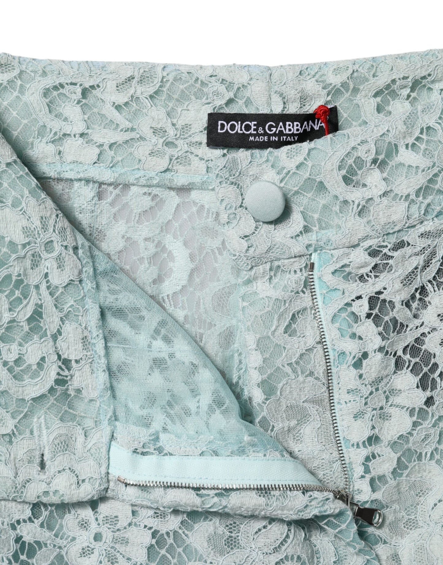 Dolce & Gabbana Mint Green Cotton Floral Lace Trousers Pants