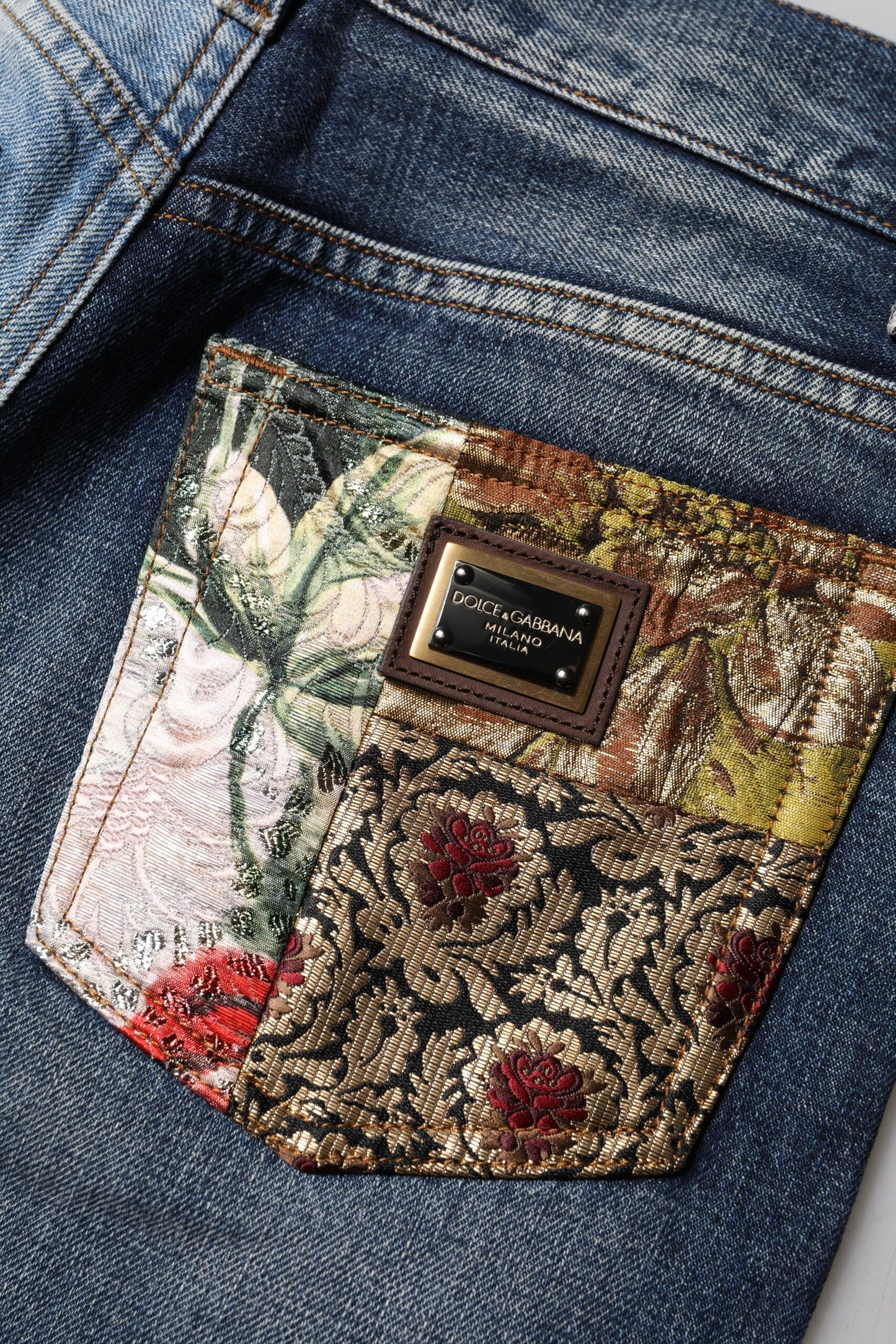Dolce & Gabbana Multicolor Patchwork Tapered Denim Jeans