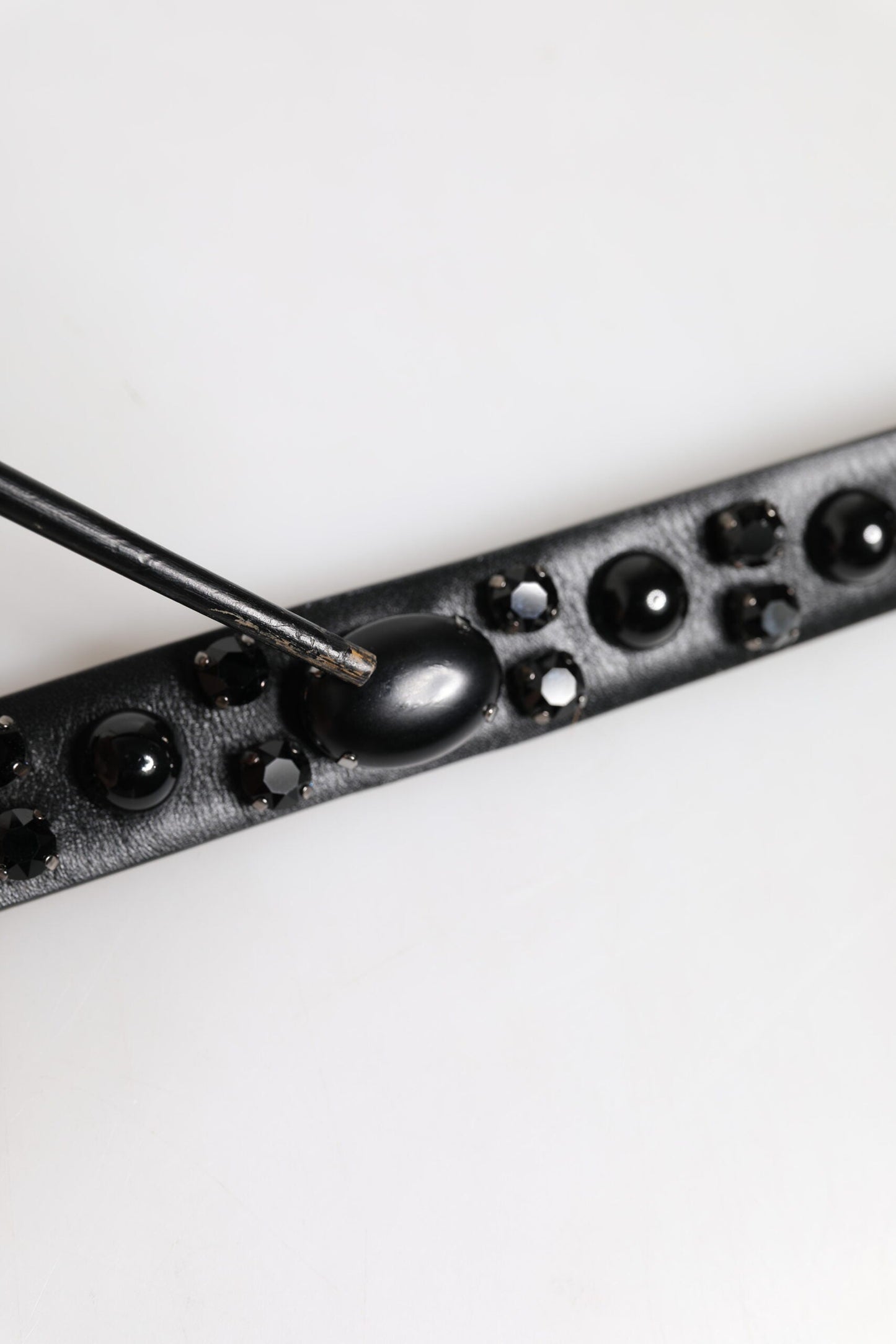 Dolce & Gabbana Black Studded Leather Metal Logo Buckle Belt