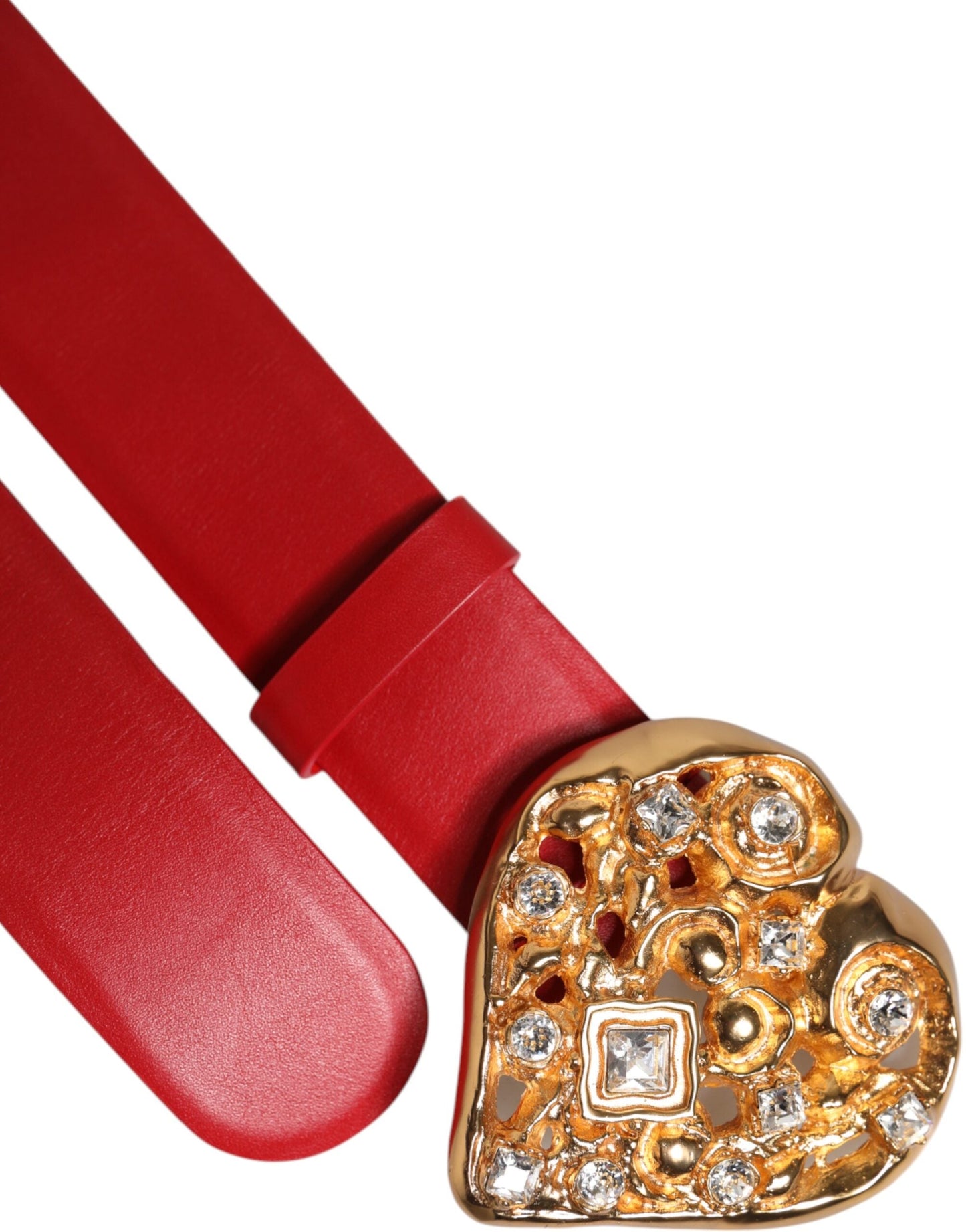 Dolce & Gabbana Red Calf Leather Embellished Metal Buckle Belt