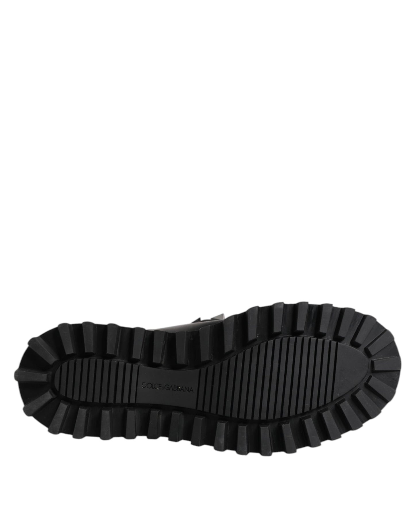 Dolce & Gabbana Black Leather DG Logo Plaque High Boots Shoes