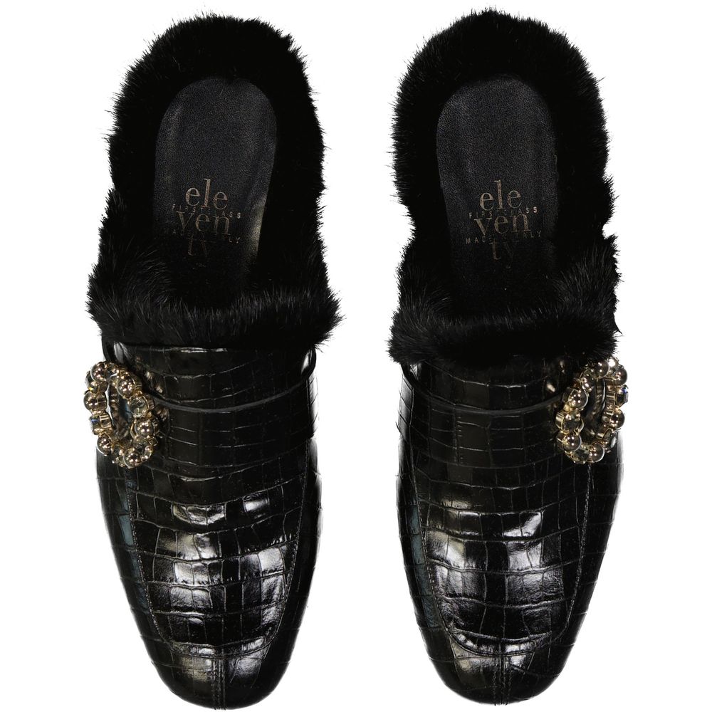 Eleventy Leather Fur Mules