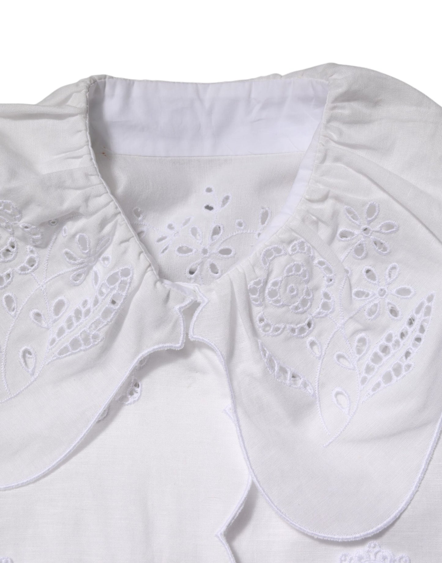 Dolce & Gabbana White Ruffled Lace Embellished Blouse Top