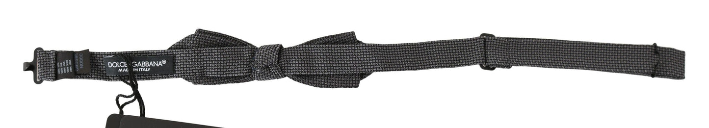 Dolce & Gabbana Gray Patterned Silk Adjustable Neck Bow Tie Papillon