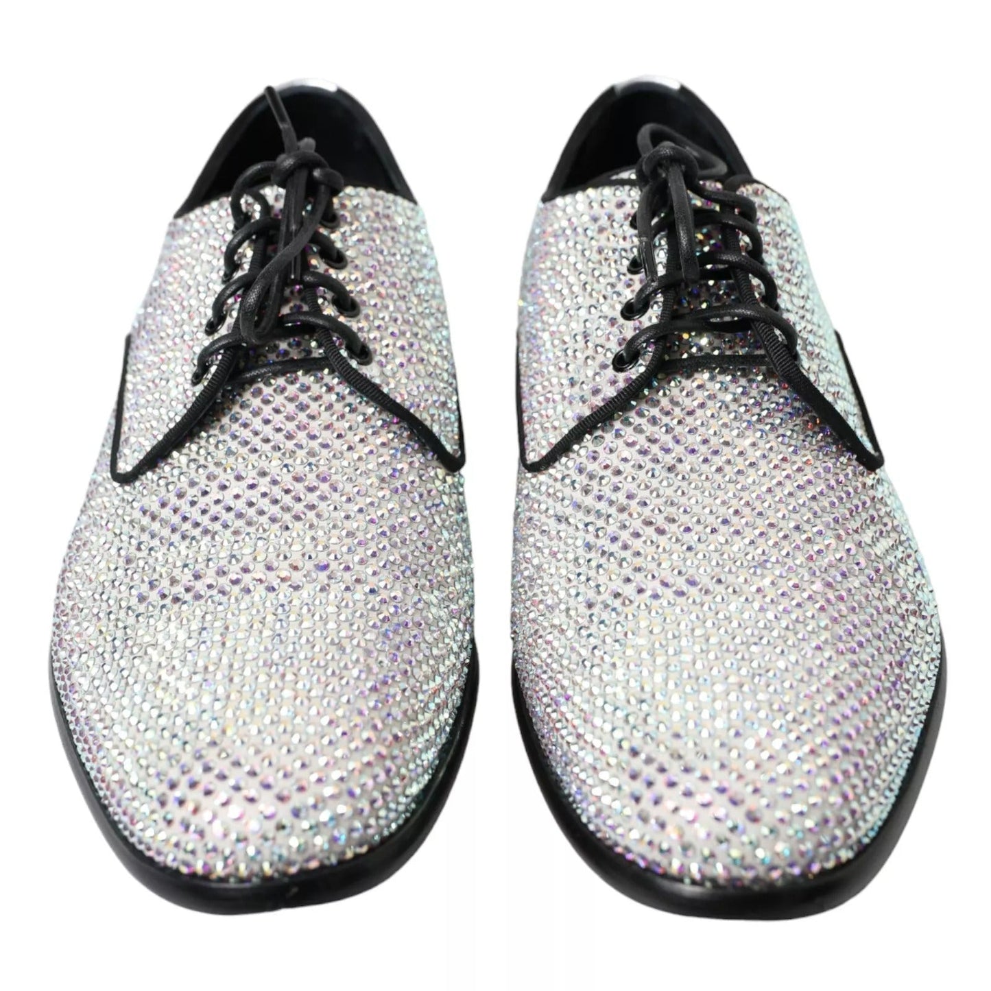 Dolce & Gabbana Silver Leather Rhinestones Derby Shoes