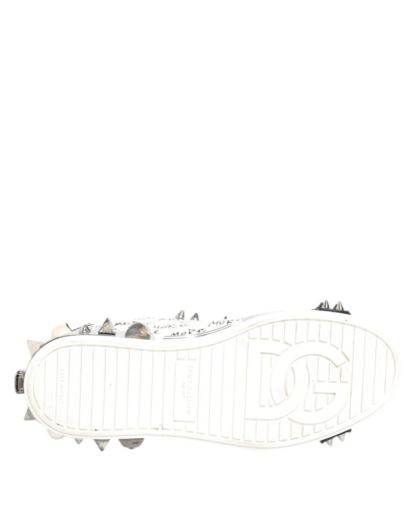 Dolce & Gabbana White Studded Printed Low Top Sneakers Shoes