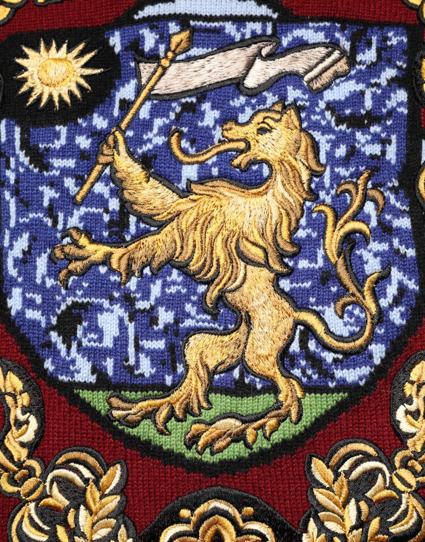 Dolce & Gabbana Burgundy Cashmere Lion Crest Pullover Sweater