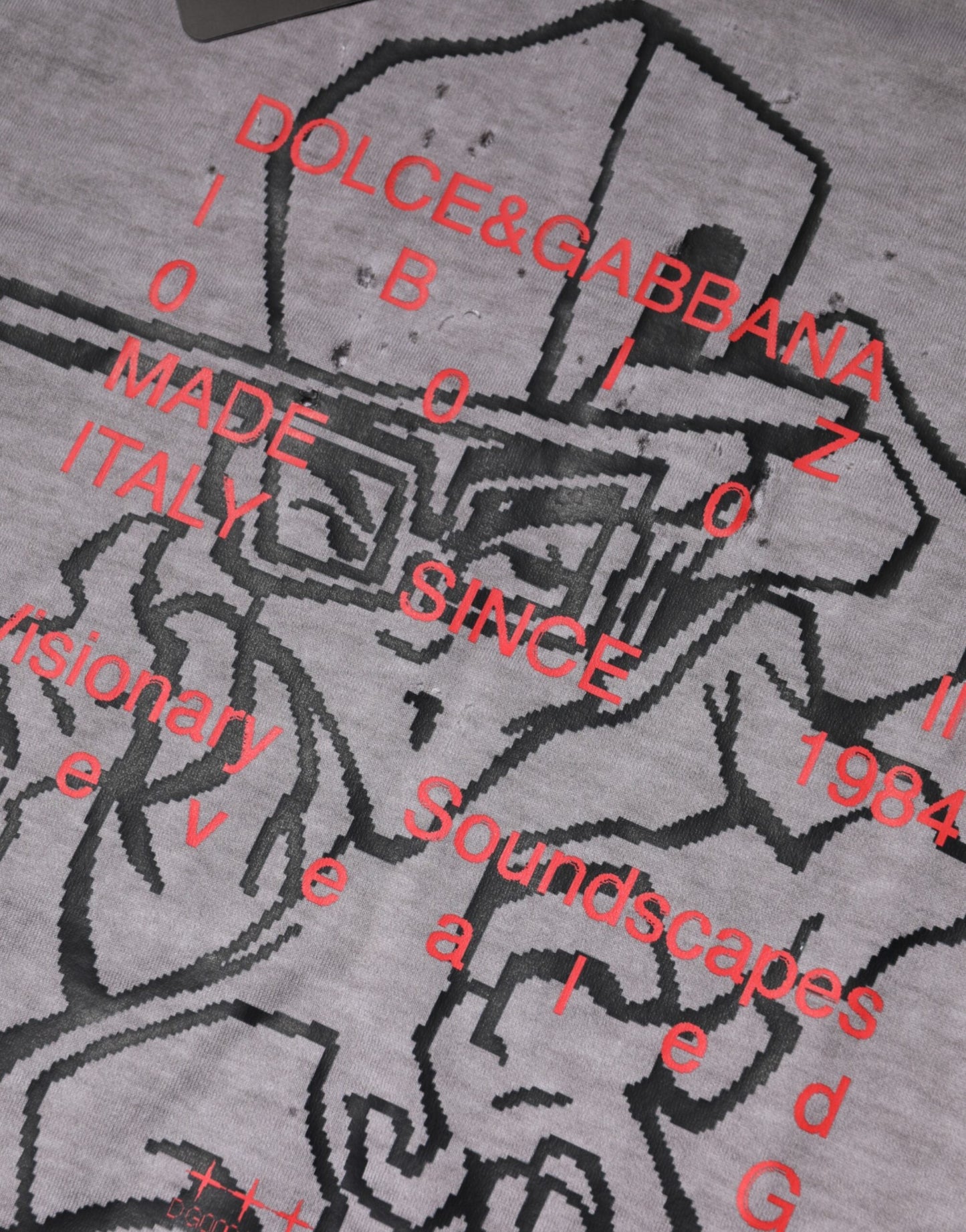 Dolce & Gabbana Gray Graphic Print Cotton Crew Neck T-shirt