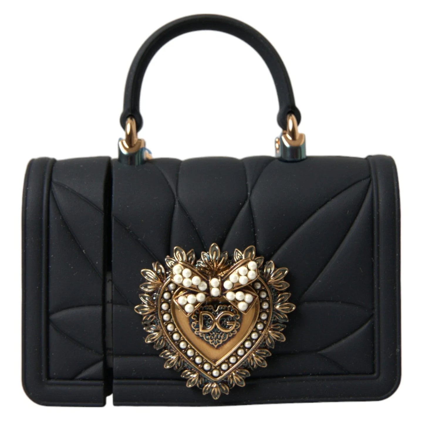 Dolce & Gabbana Case Black Silicone Devotion Heart Cover Hand Bag Airpod