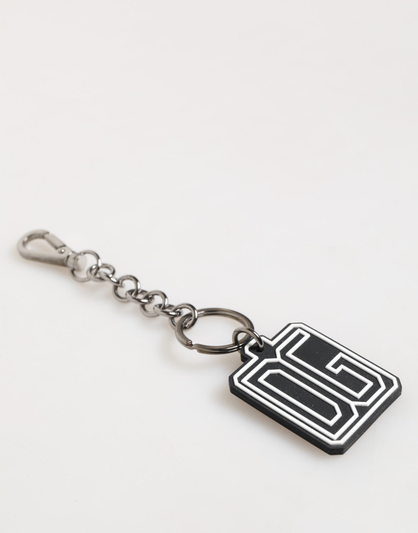 Dolce & Gabbana Black White DG Rubber Logo Silver Men Keychain Keyring