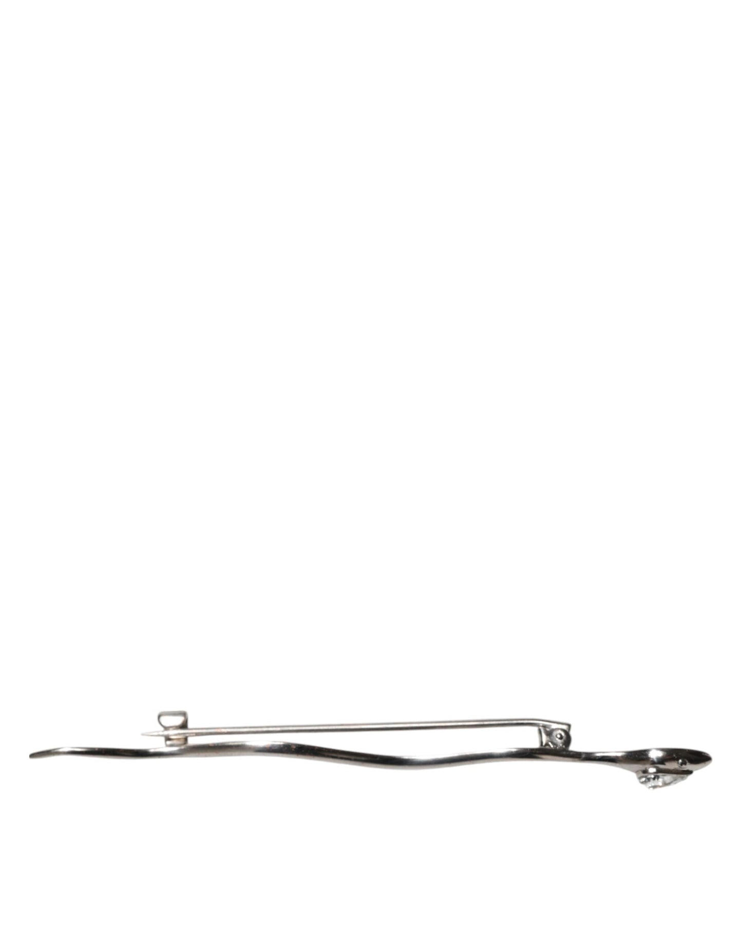 Dolce & Gabbana Silver Brass Crystal Spilla Serpente Mens Brooch Pin